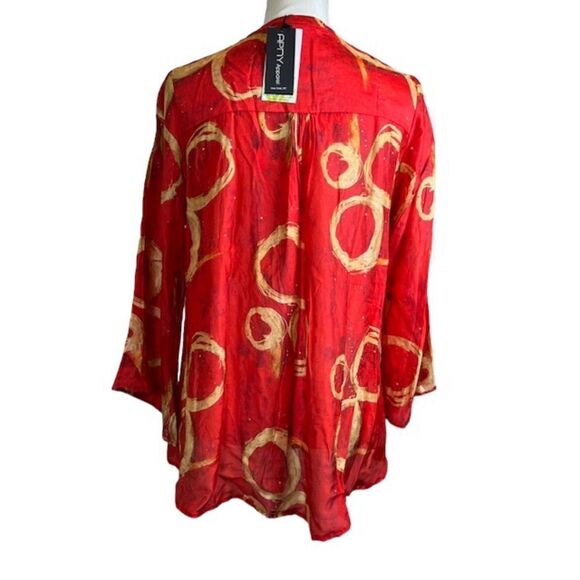 NWT APNY Apparel Women's Blouse Red with Gold Circles Bell Sleeve Tie Front S - Picture 4 of 10